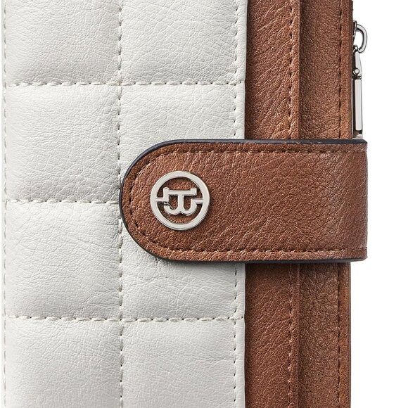Accessories - Women Leather RFID Wallet Bifold Compact with Zipper Coin Pocket Beige & Brown